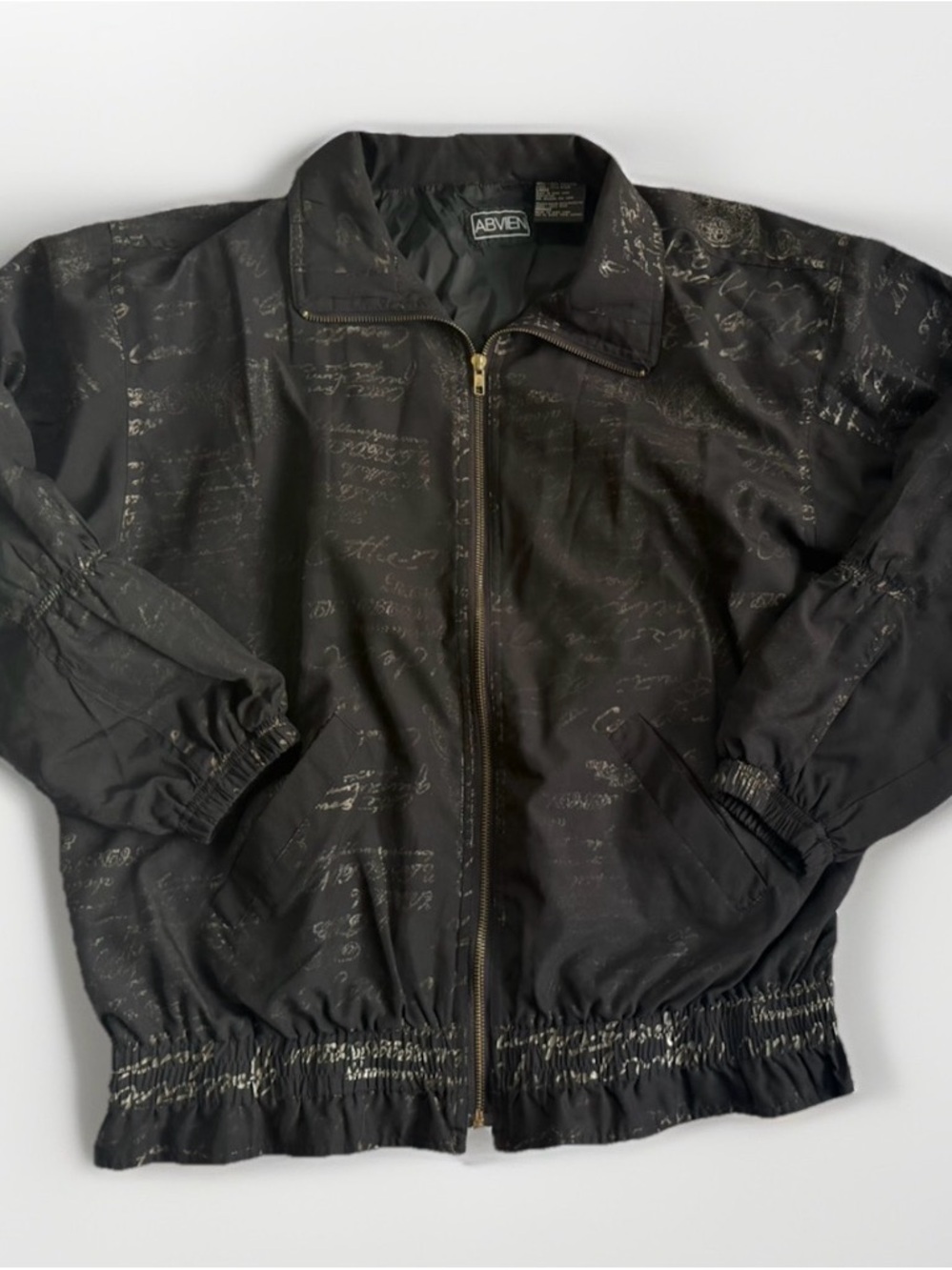 Vintage 80s 90s Windbreaker Track Suit Bomber Jacket & Pants Script Pattern L - Picture 3 of 16